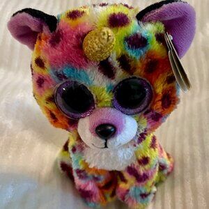 TY Beanie Boos Giselle Plush Unicorn Rainbow Spots Leopard Stuffed Animal Print